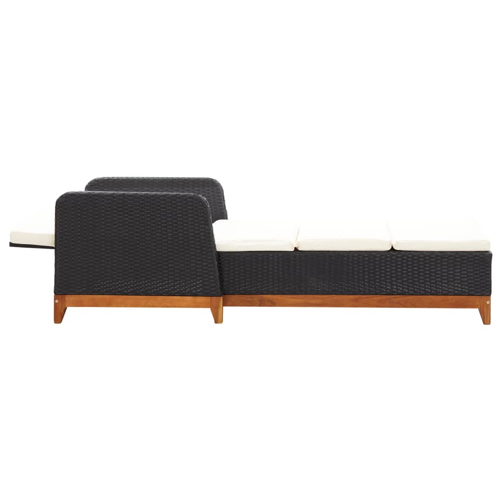 Sun lounger in PE wicker and solid acacia wood in black