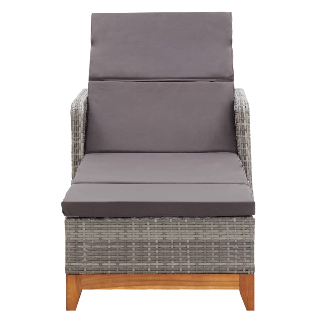 Grey PE wicker and solid acacia wood sun lounger