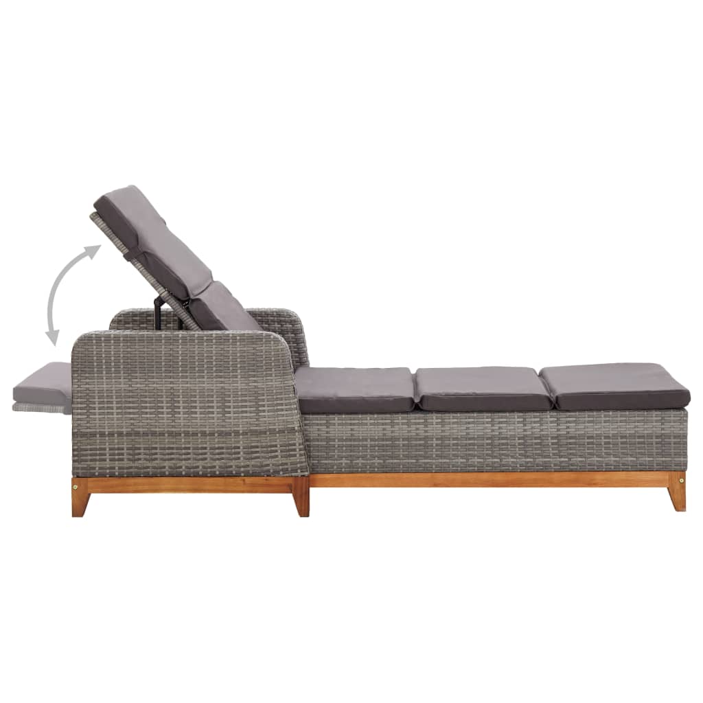 Grey PE wicker and solid acacia wood sun lounger