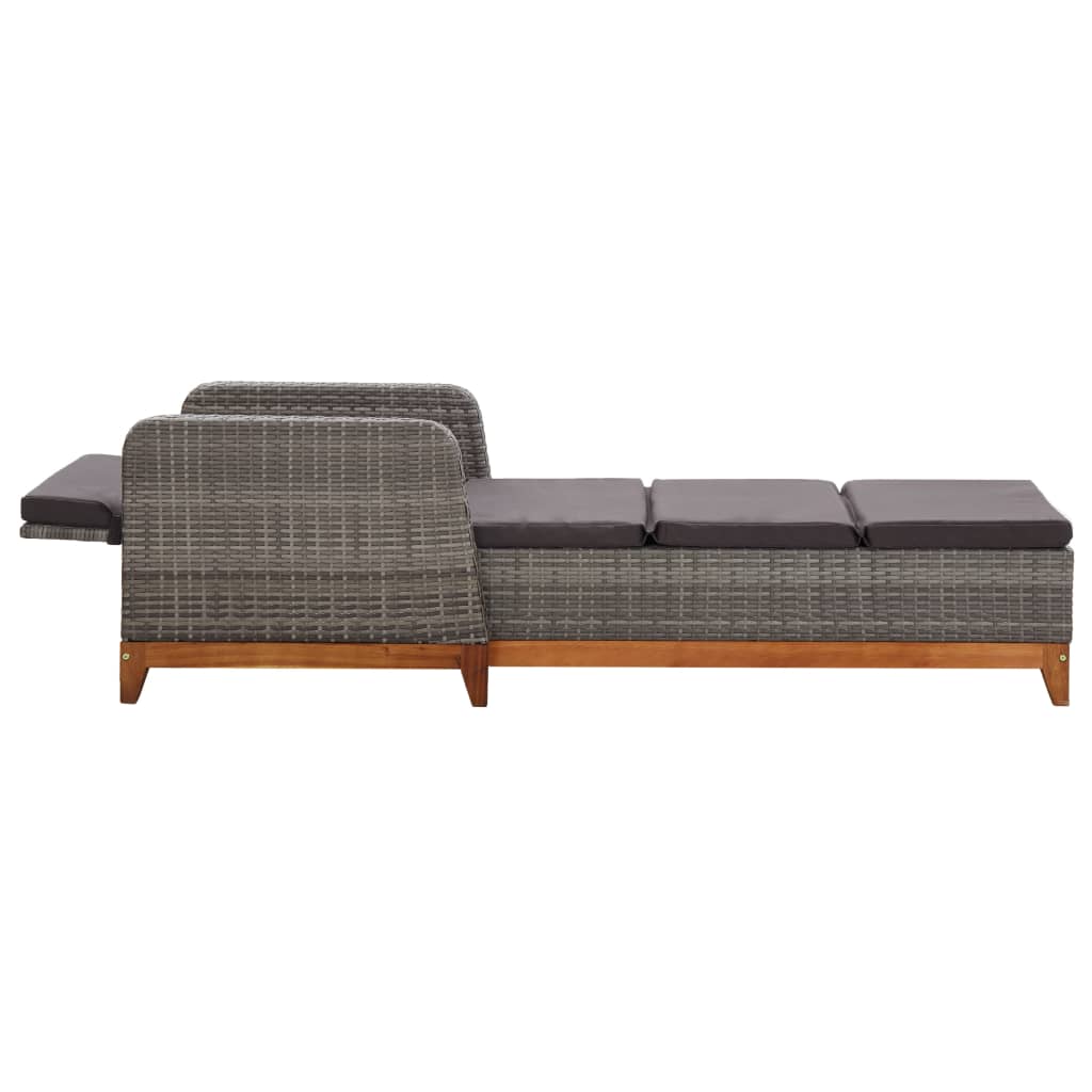 Grey PE wicker and solid acacia wood sun lounger