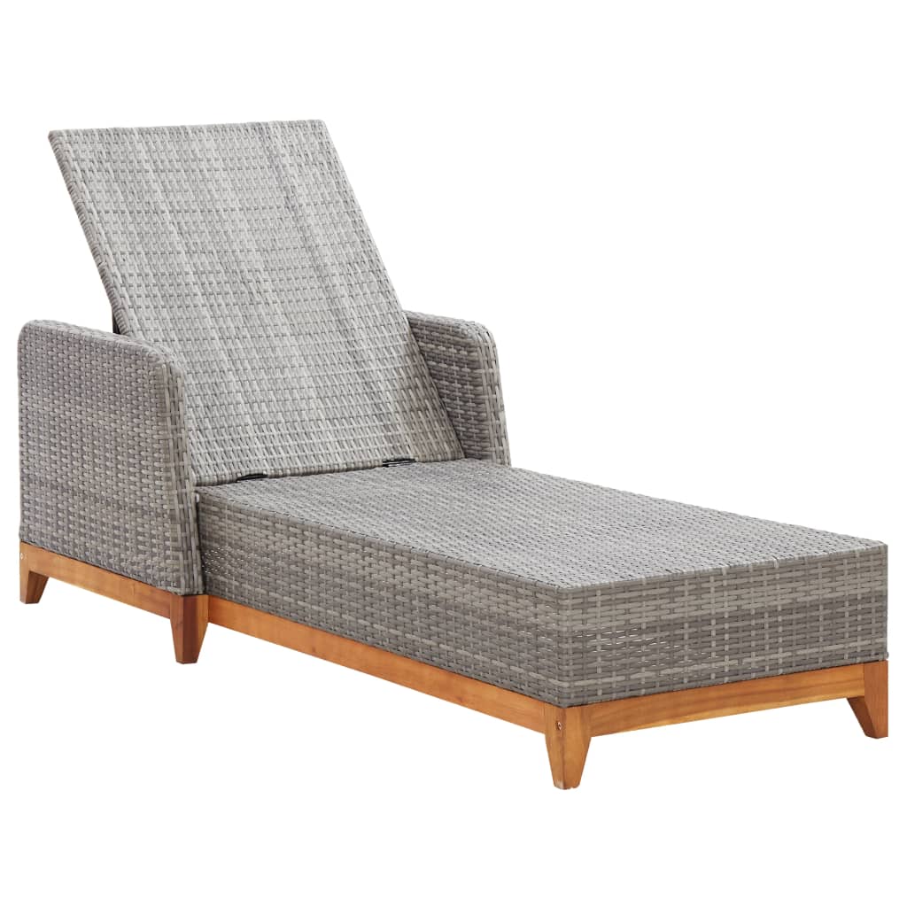 Grey PE wicker and solid acacia wood sun lounger