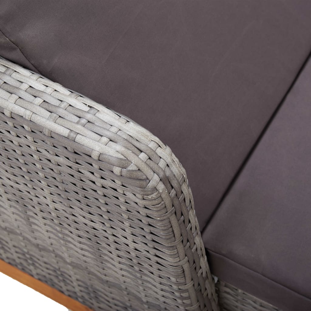 Grey PE wicker and solid acacia wood sun lounger