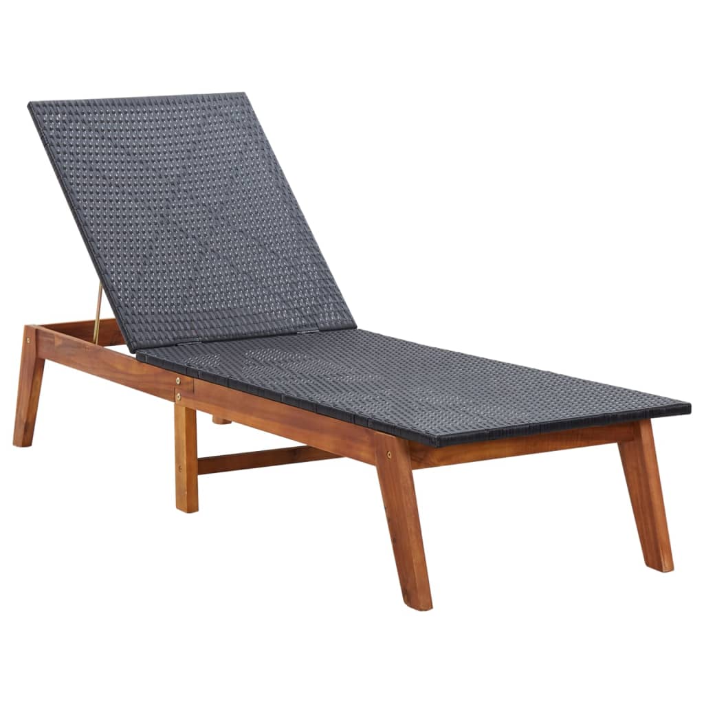 PE wicker and solid acacia wood sun lounger