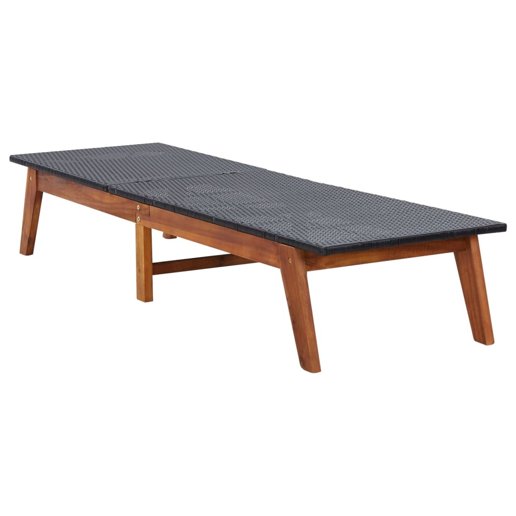 PE wicker and solid acacia wood sun lounger