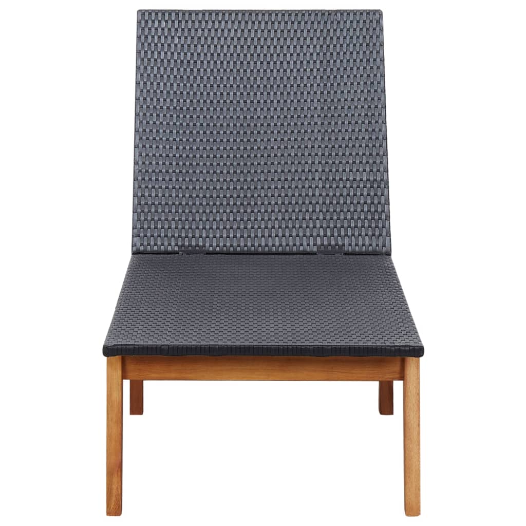 PE wicker and solid acacia wood sun lounger