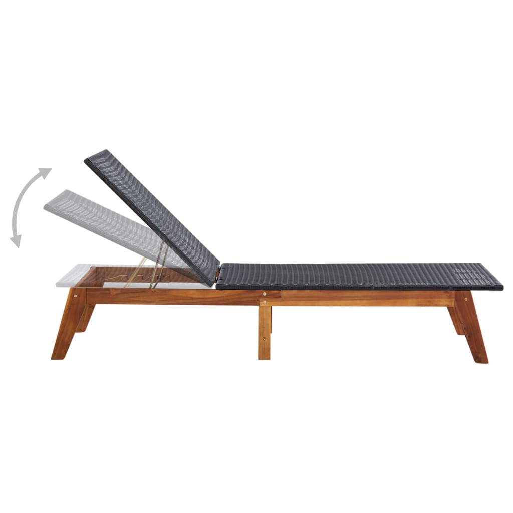 PE wicker and solid acacia wood sun lounger