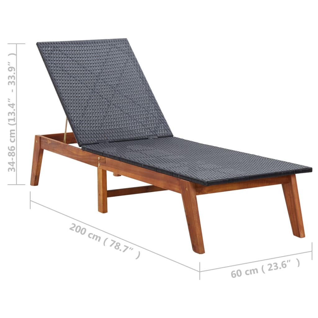 PE wicker and solid acacia wood sun lounger