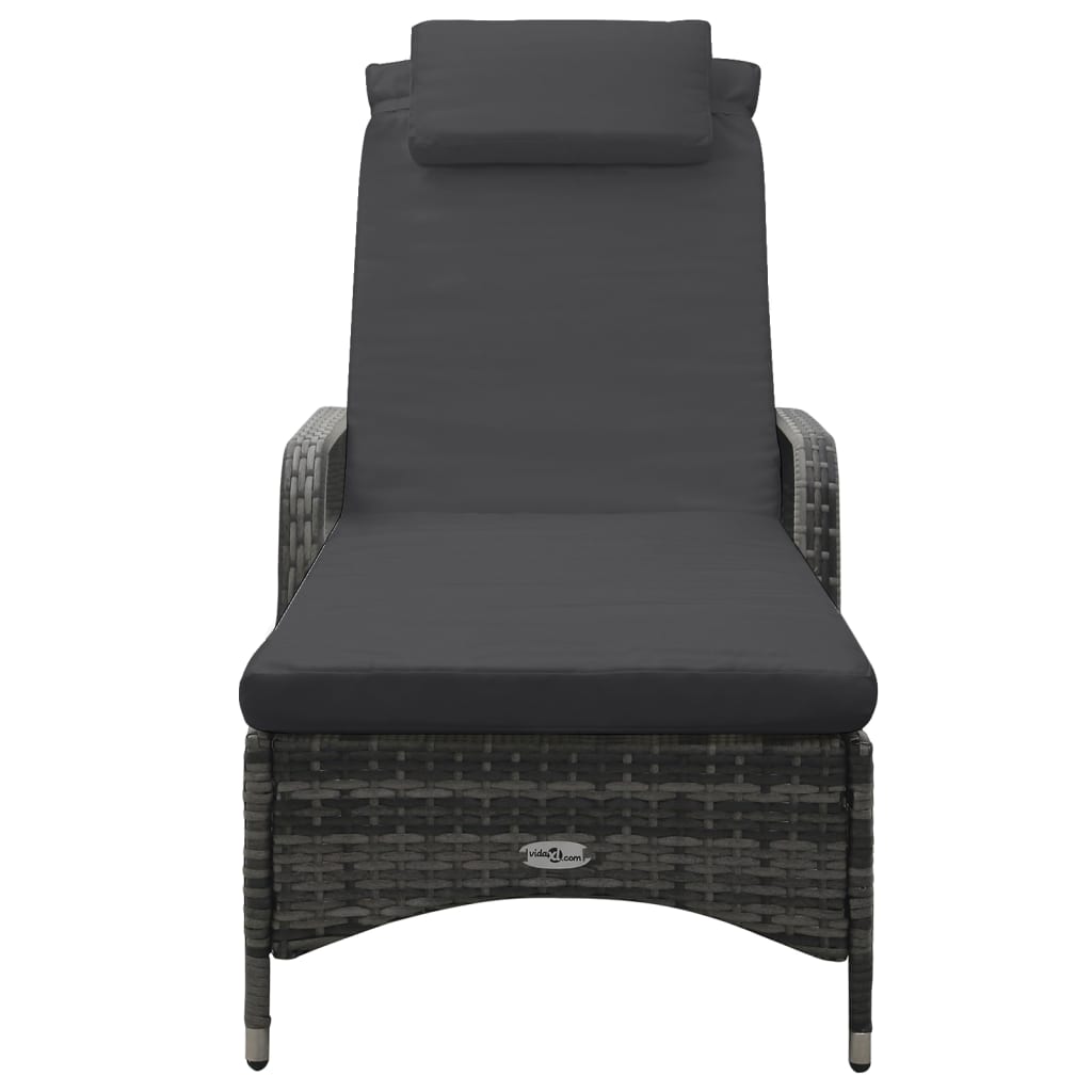 Grey PE wicker sun lounger with wheels