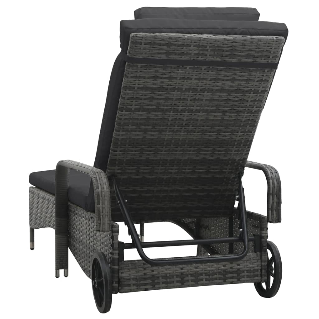 Grey PE wicker sun lounger with wheels
