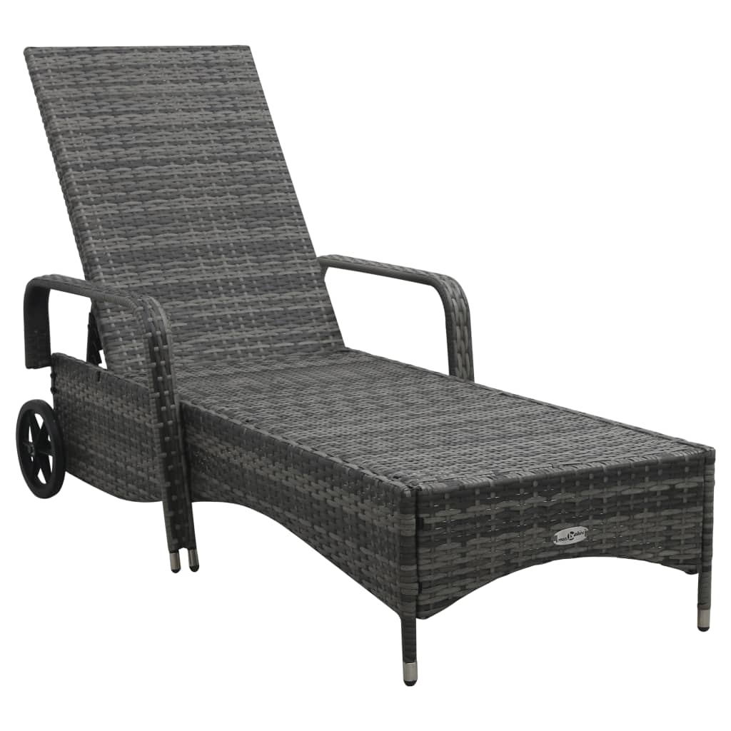 Grey PE wicker sun lounger with wheels