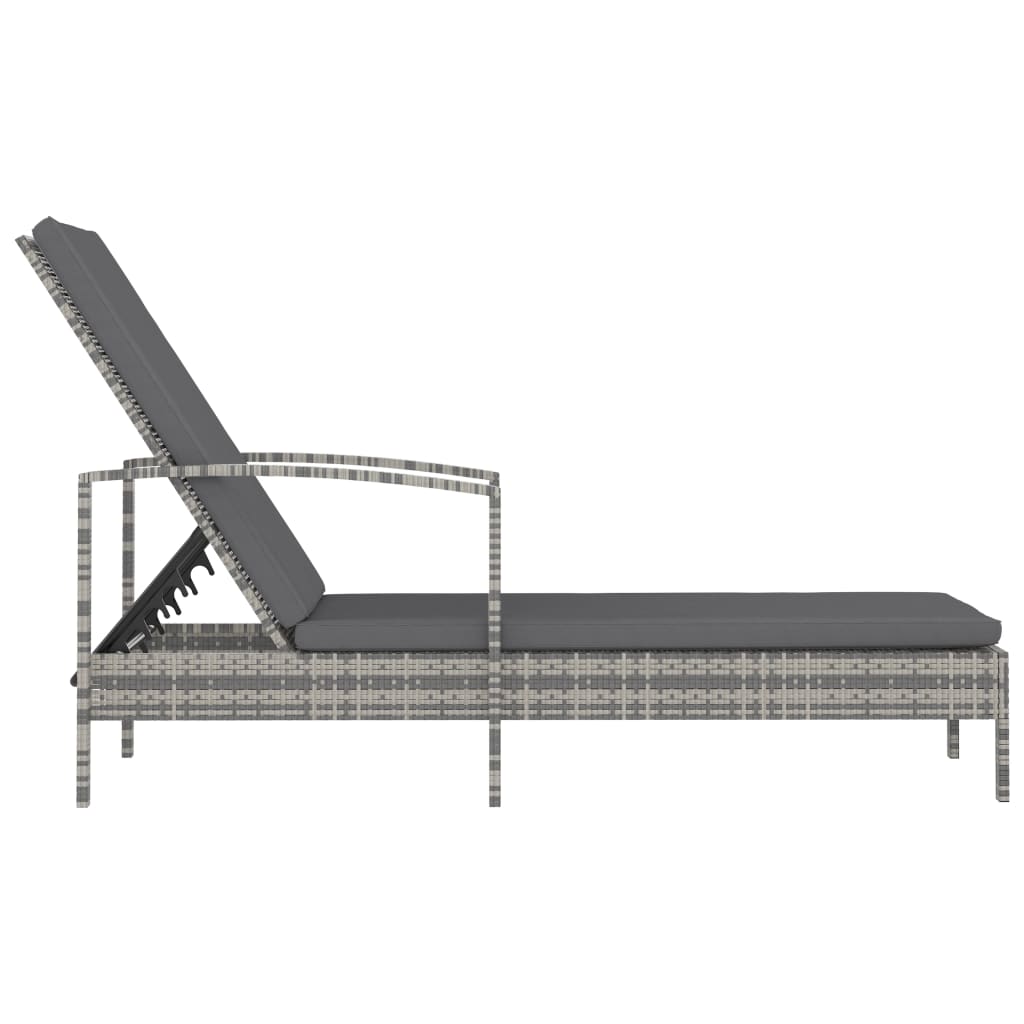 Sun lounger with armrests in grey PE wicker