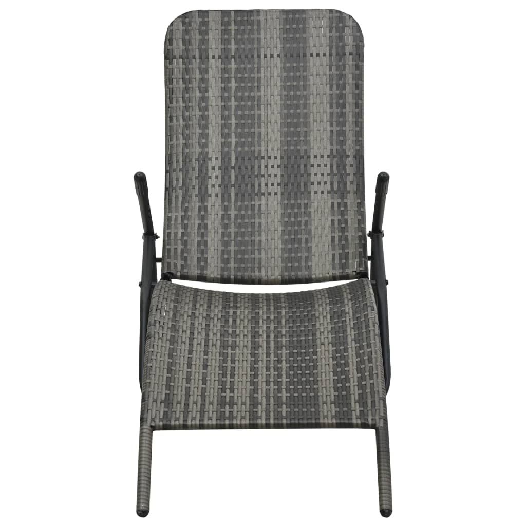 Grey PE wicker folding sun lounger