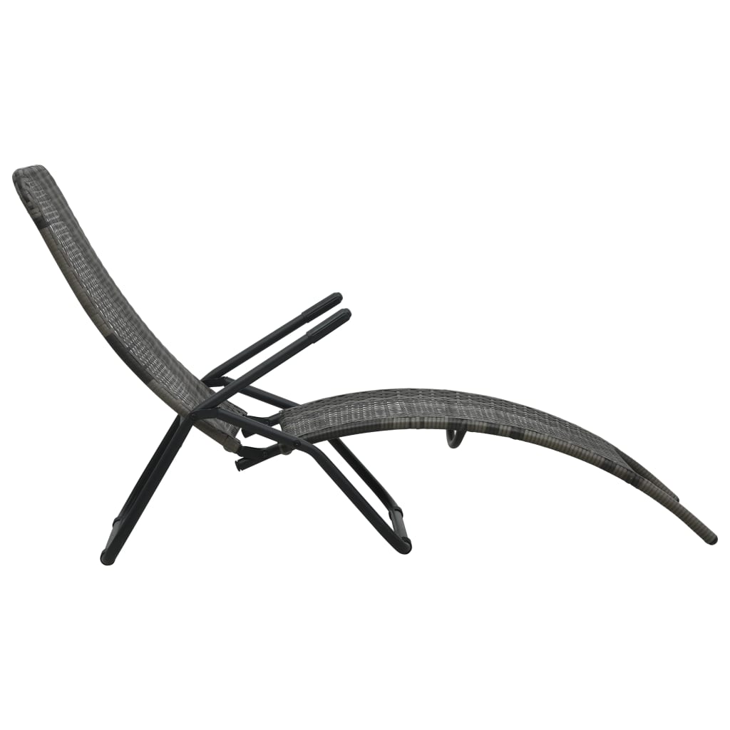 Grey PE wicker folding sun lounger