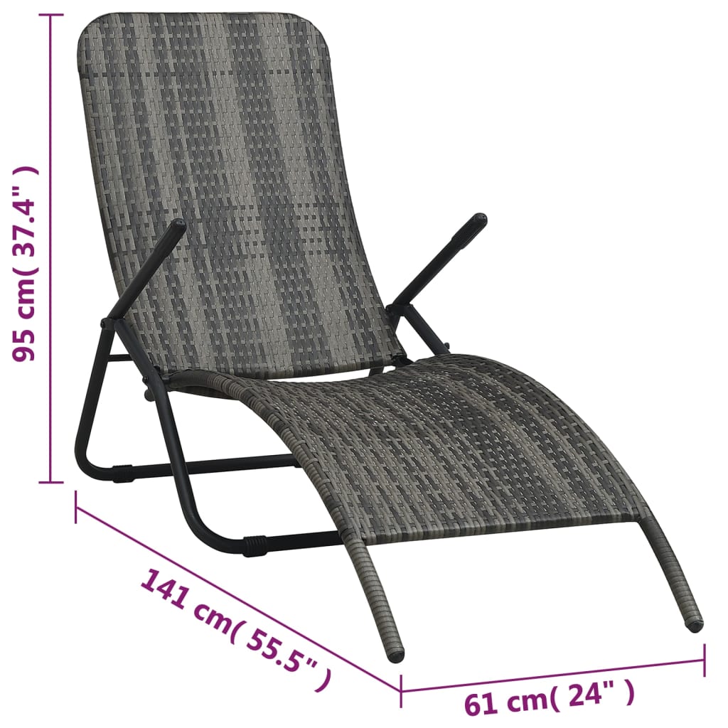 Grey PE wicker folding sun lounger