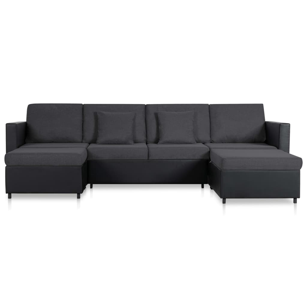 Sofá-cama em couro artificial 4 lugares preto
