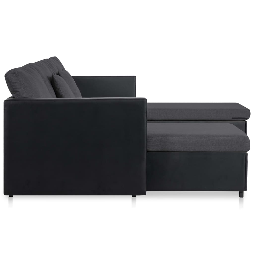 Sofá-cama em couro artificial 4 lugares preto