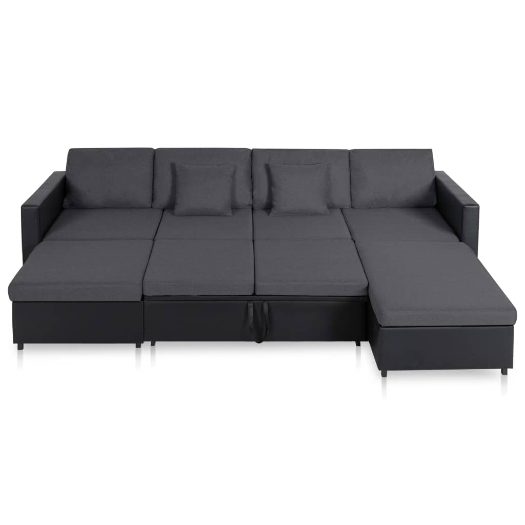 Sofá-cama em couro artificial 4 lugares preto