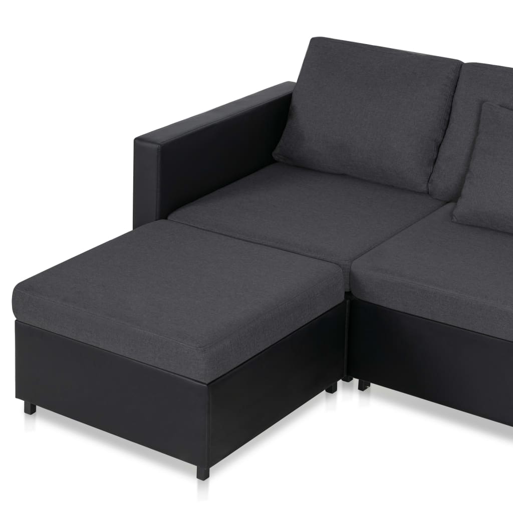 Sofá-cama em couro artificial 4 lugares preto