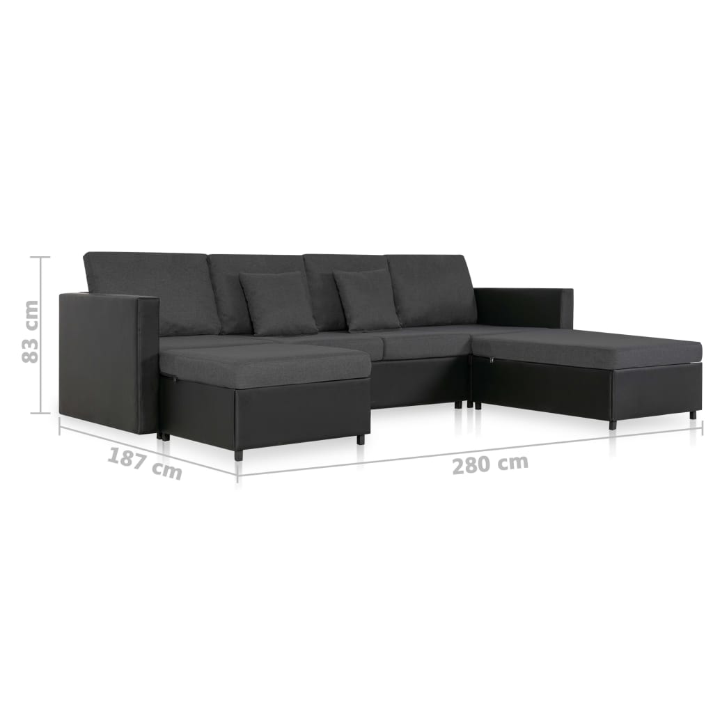 Sofá-cama em couro artificial 4 lugares preto