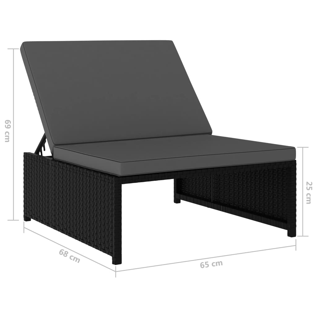 Sun loungers with table 2 pcs black PE rattan