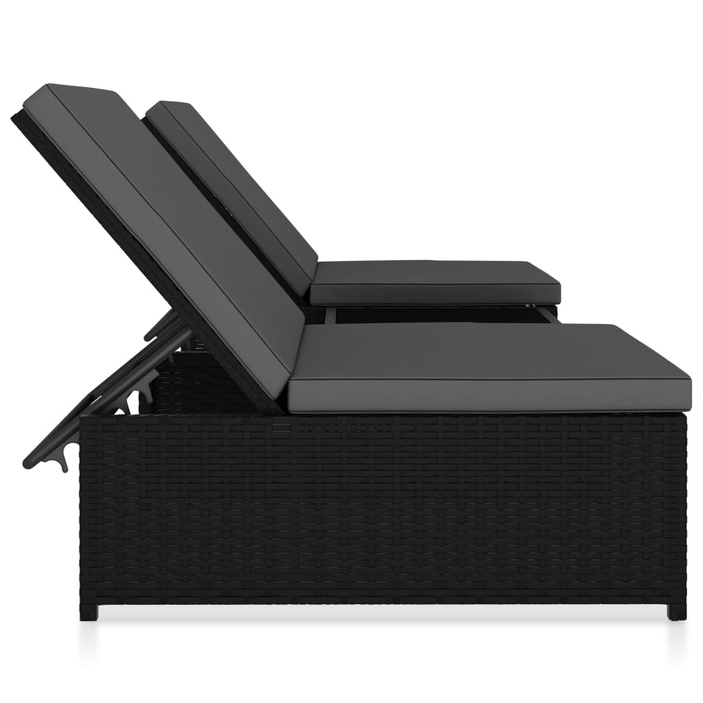 Sun loungers with table 2 pcs black PE rattan