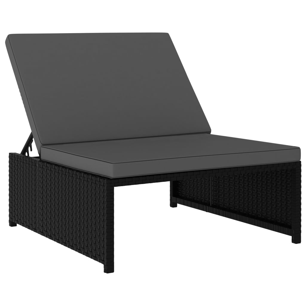 Sun loungers with table 2 pcs black PE rattan