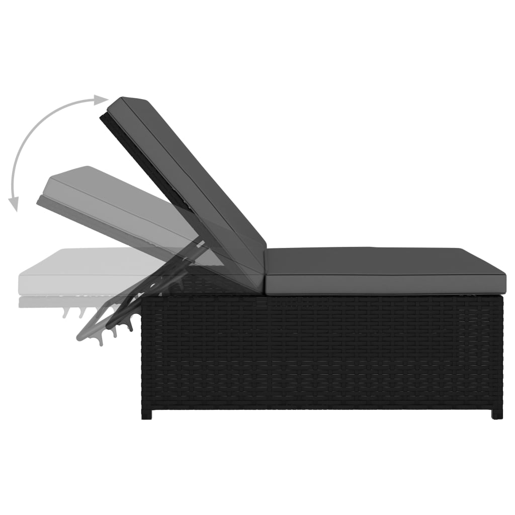 Sun loungers with table 2 pcs black PE rattan