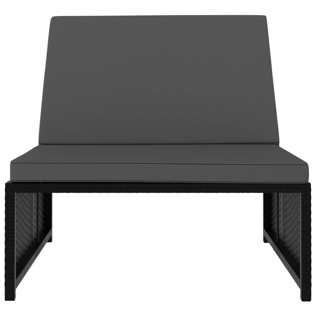 Sun loungers with table 2 pcs black PE rattan