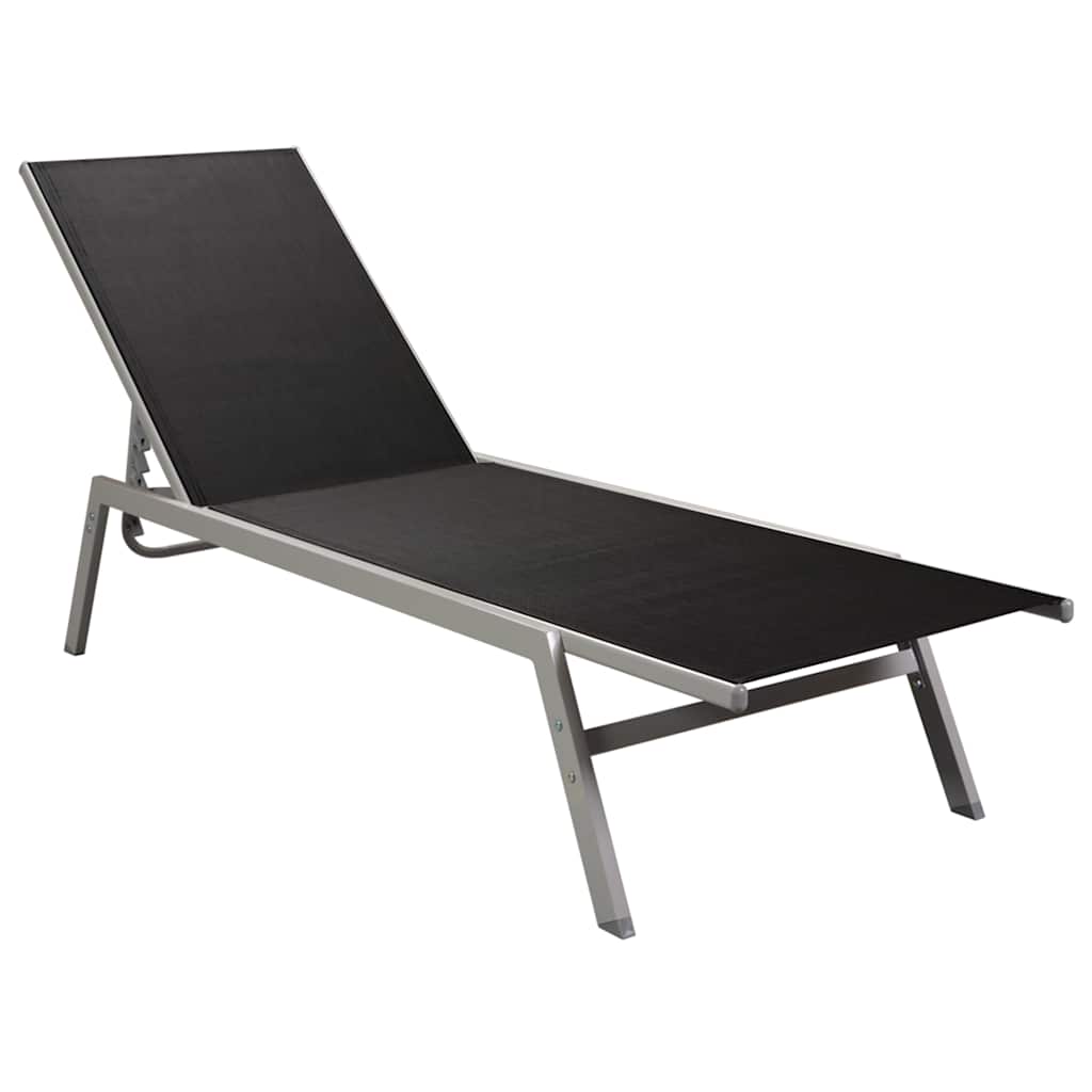 Sun lounger in steel and black textilene