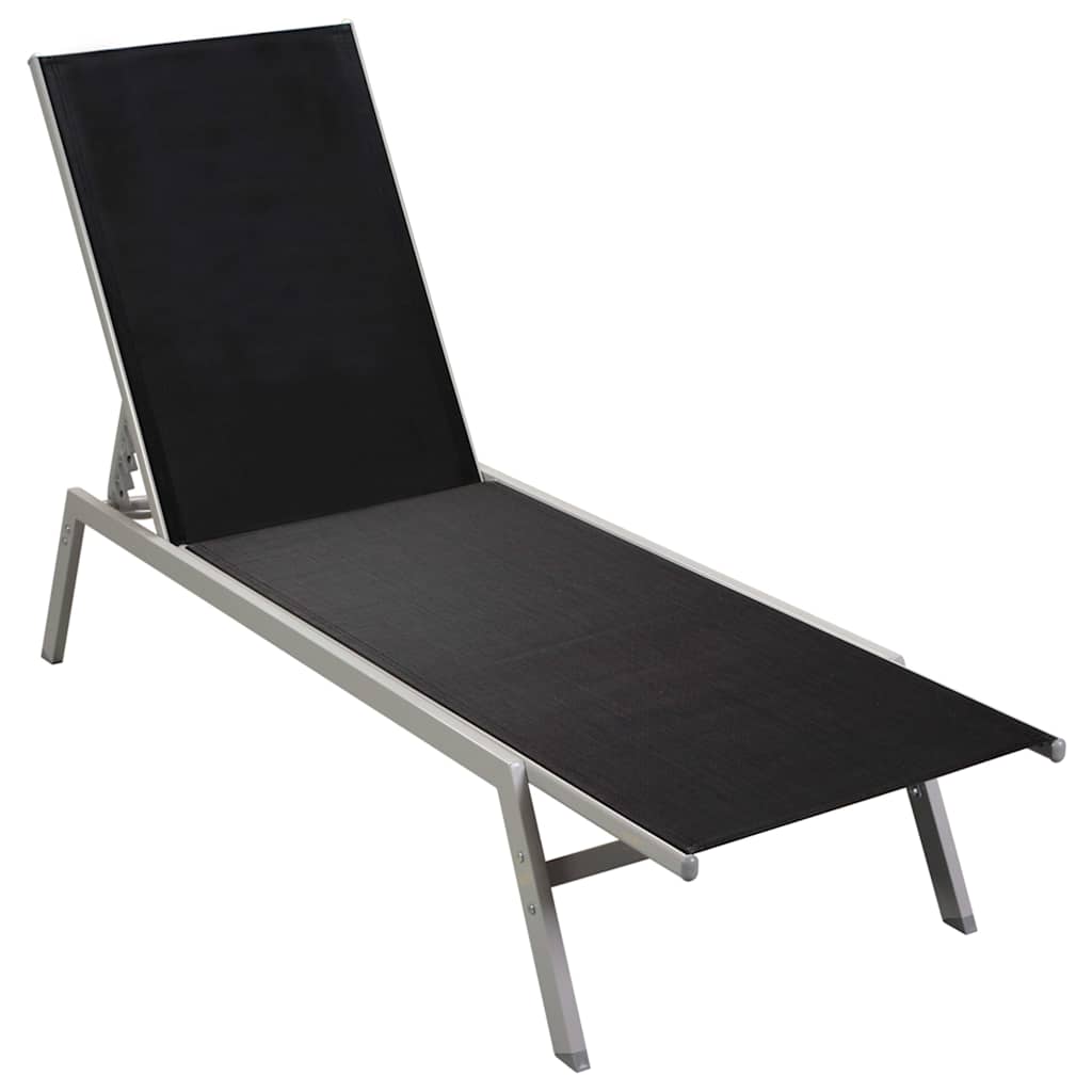 Sun lounger in steel and black textilene