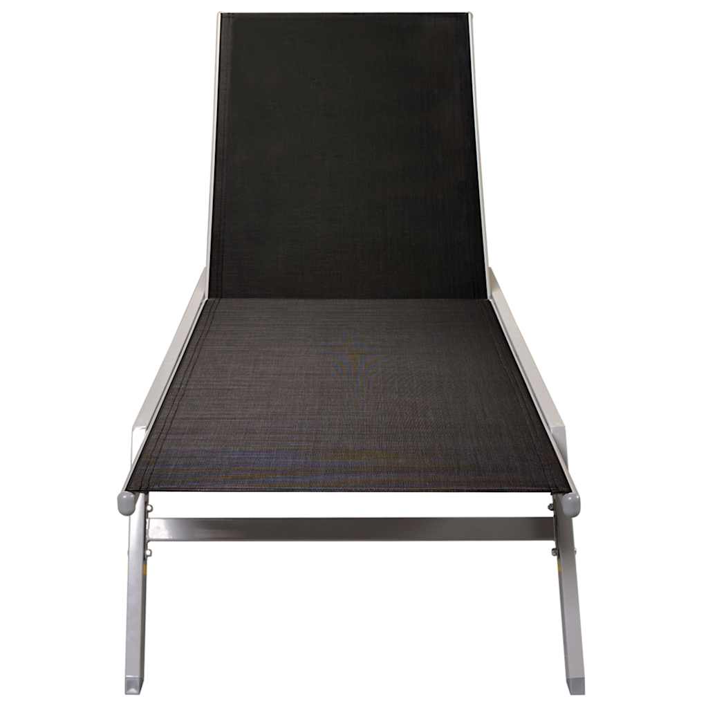 Sun lounger in steel and black textilene