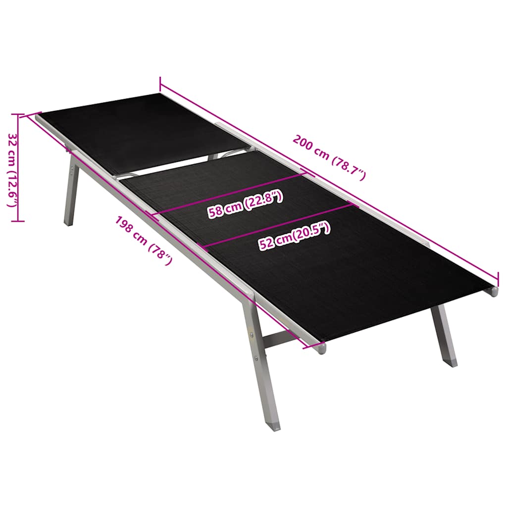 Sun lounger in steel and black textilene