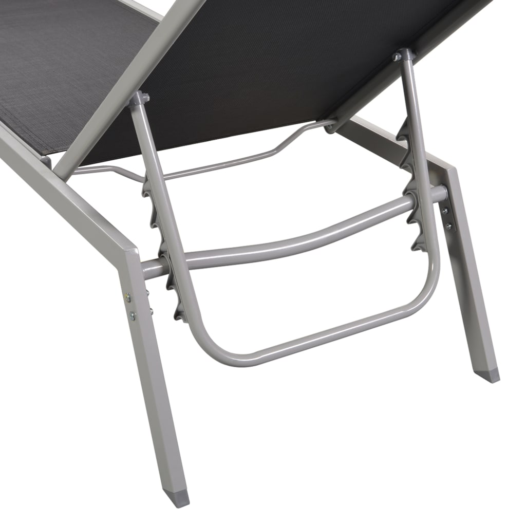 Sun loungers with table 2 pcs steel and black textilene