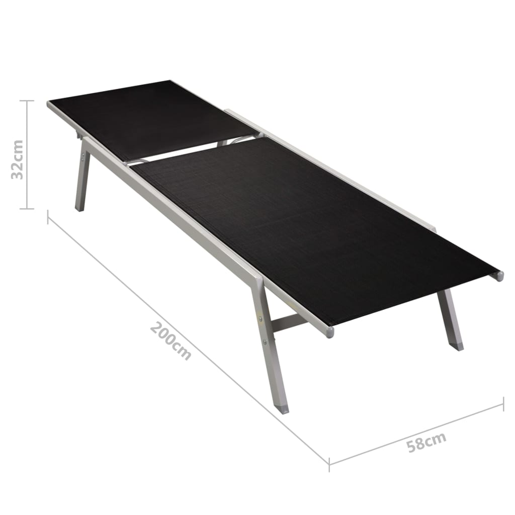 Sun loungers with table 2 pcs steel and black textilene