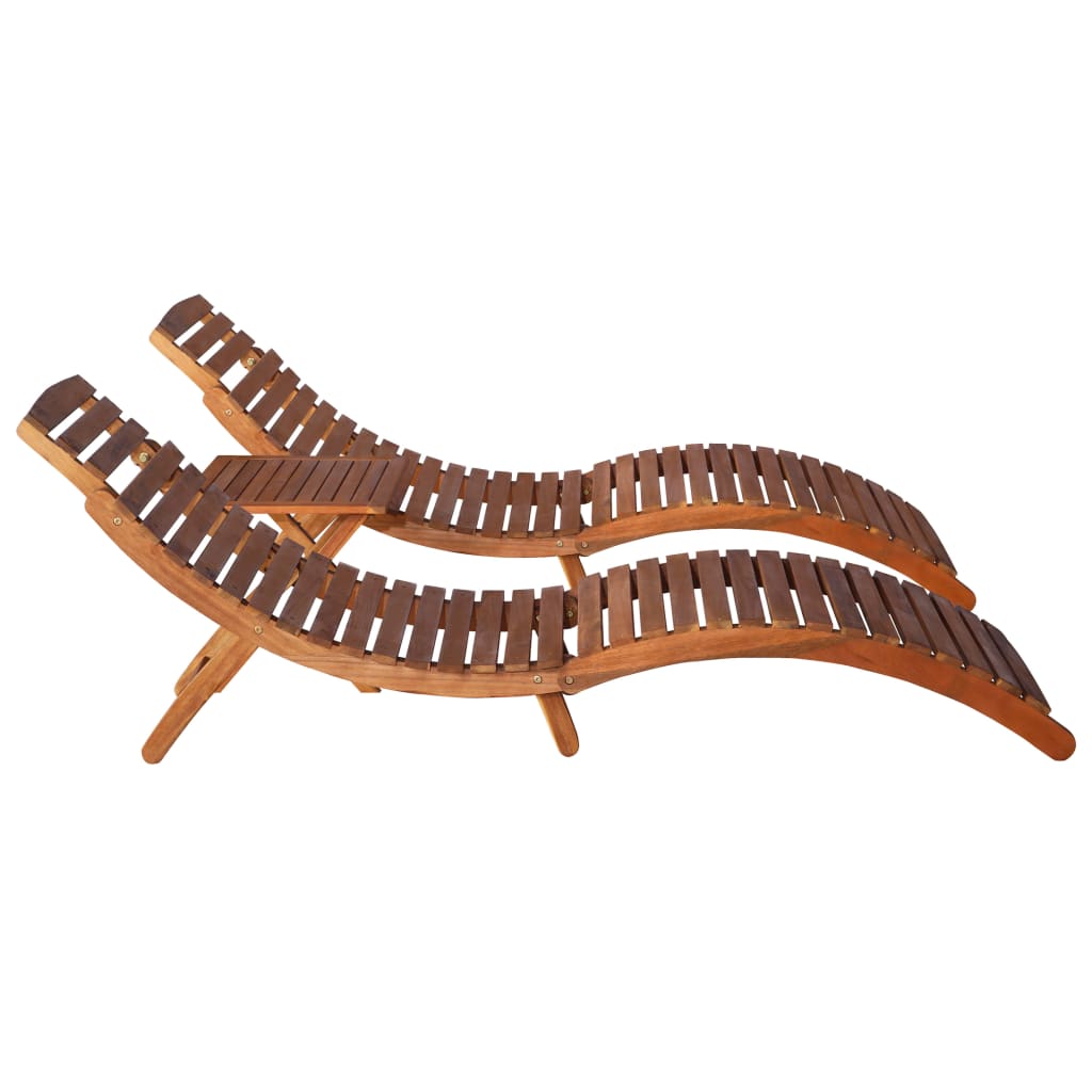 3 pcs sun lounger with coffee table in solid acacia wood