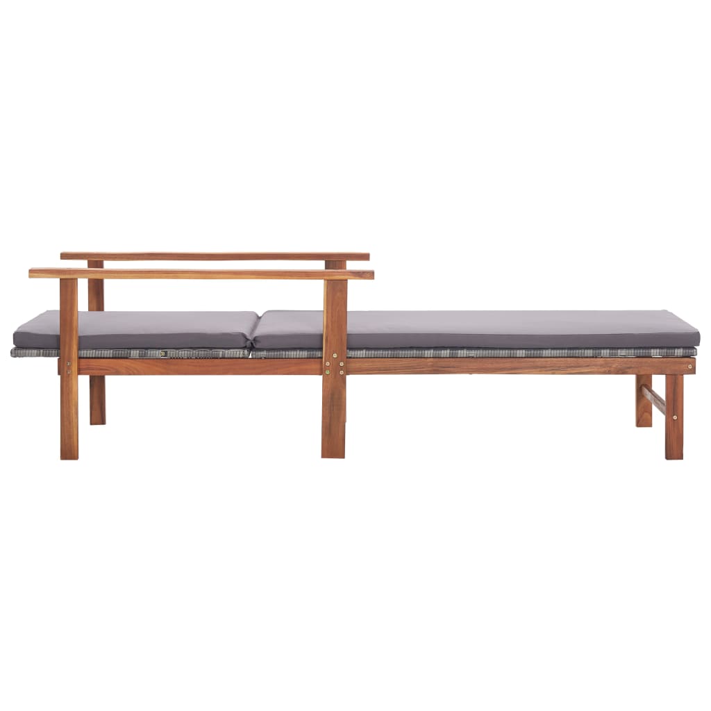 Sun lounger with cushion in PE wicker and grey acacia wood