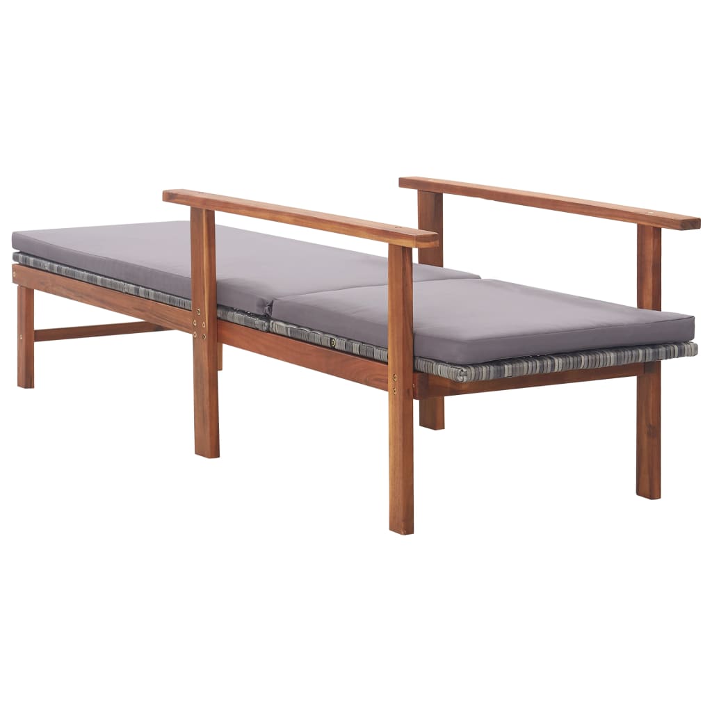 Sun lounger with cushion in PE wicker and grey acacia wood