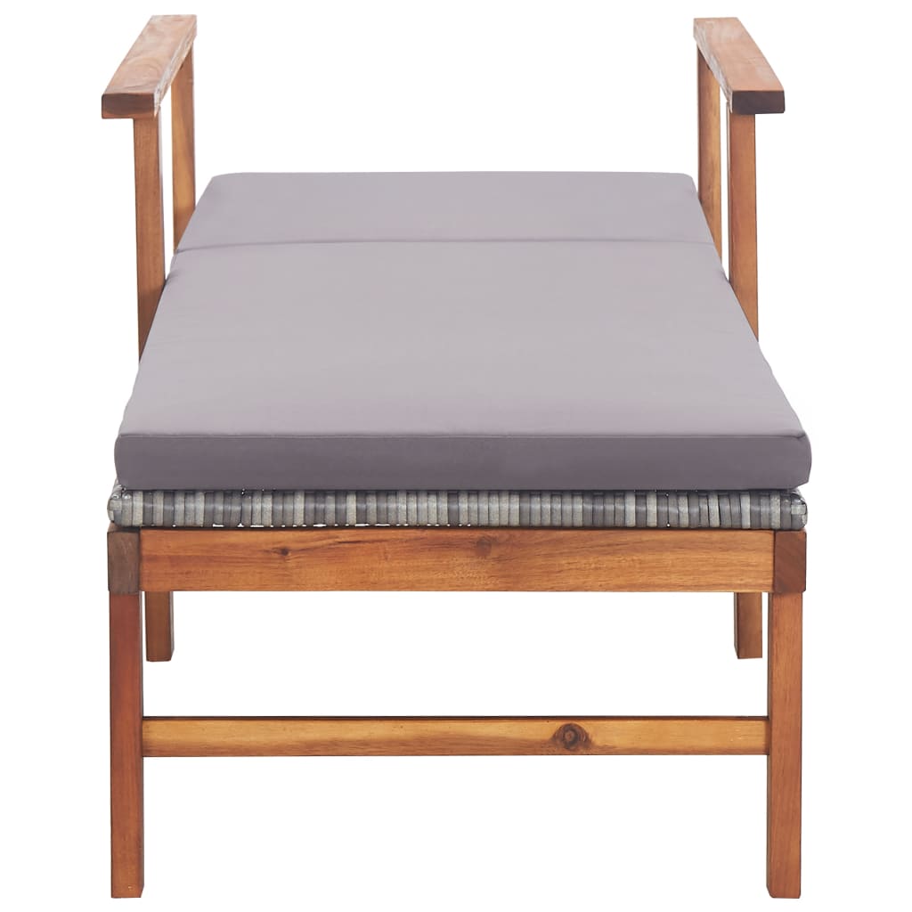 Sun lounger with cushion in PE wicker and grey acacia wood