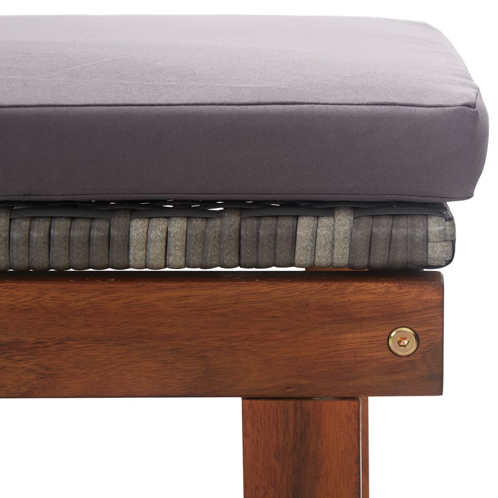 Sun lounger with cushion in PE wicker and grey acacia wood