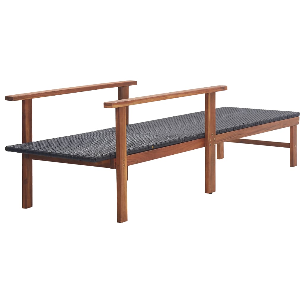 Sun lounger in PE wicker and solid acacia wood in black