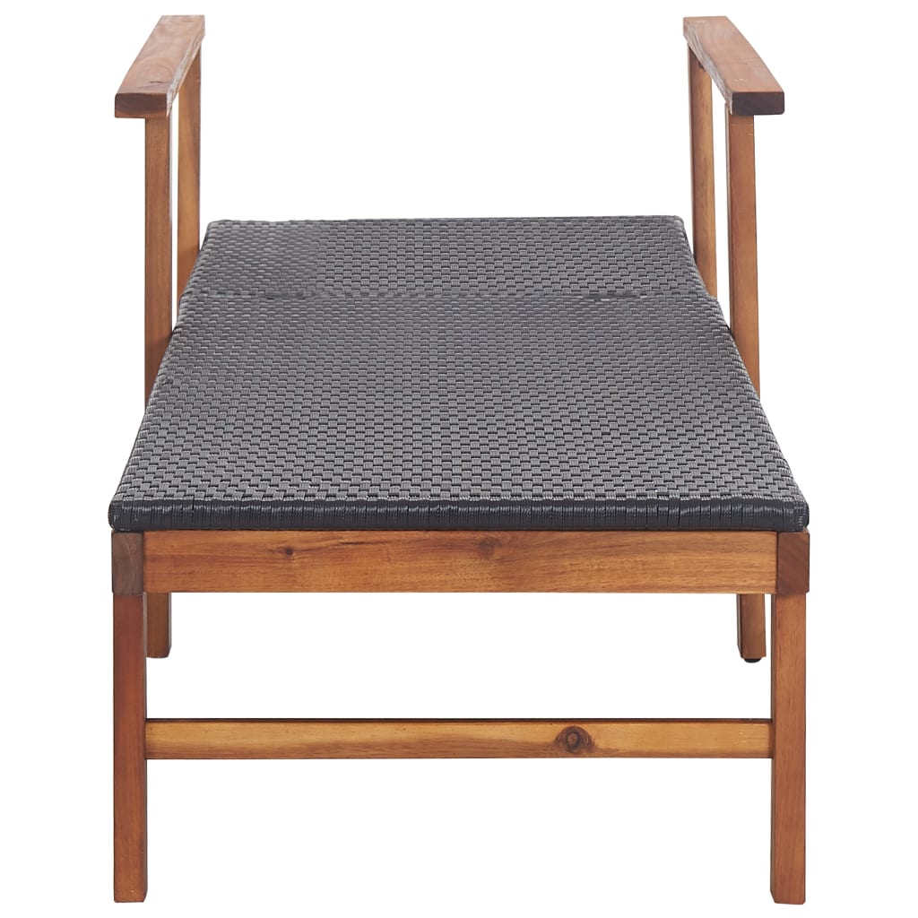 Sun lounger in PE wicker and solid acacia wood in black