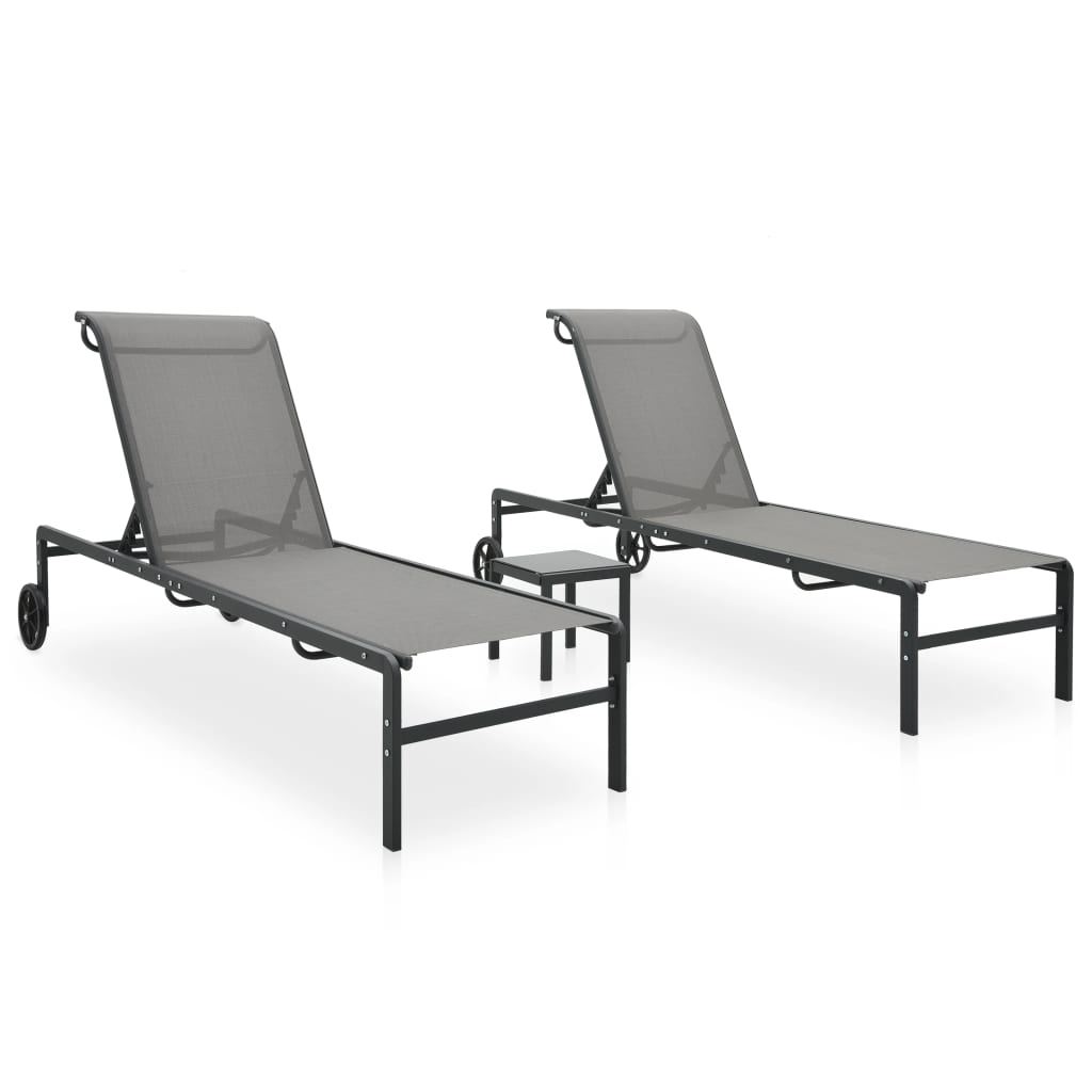Sun loungers with table 2 pcs textilene and steel