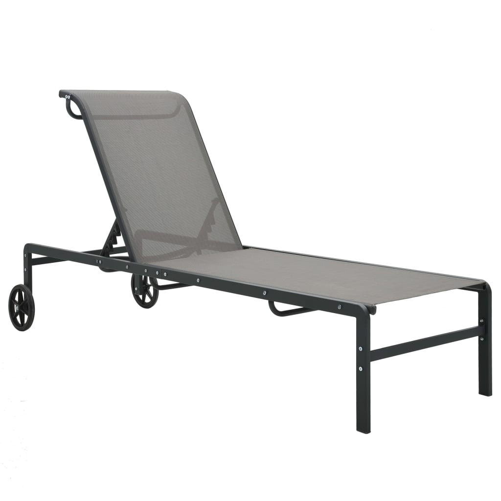 Sun loungers with table 2 pcs textilene and steel
