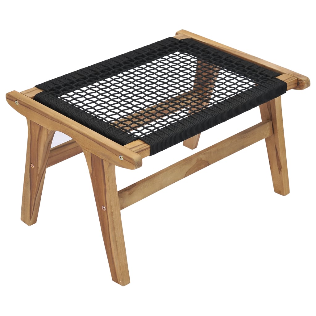 Sun lounger with footrest in solid teak wood and rope
