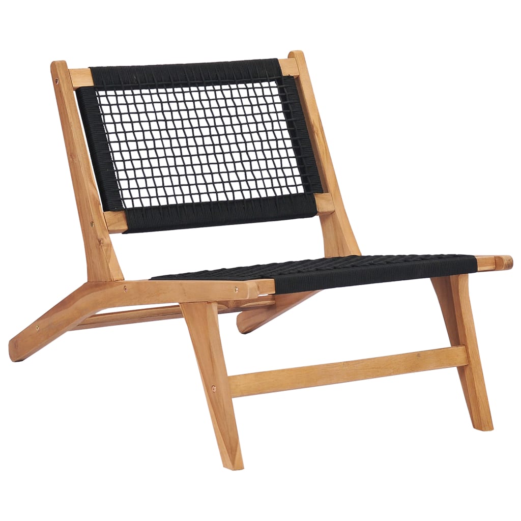 Sun lounger with footrest in solid teak wood and rope