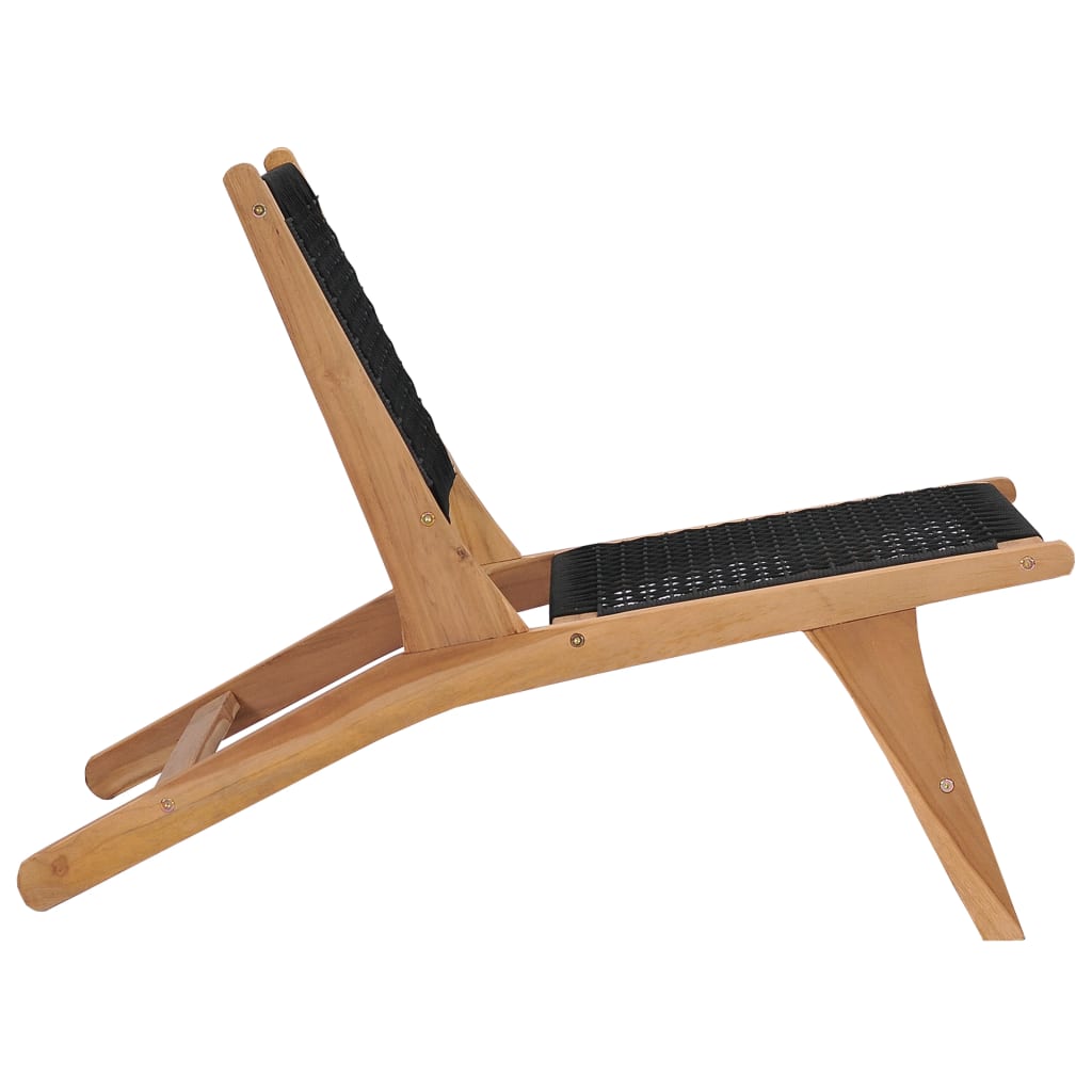 Sun lounger with footrest in solid teak wood and rope