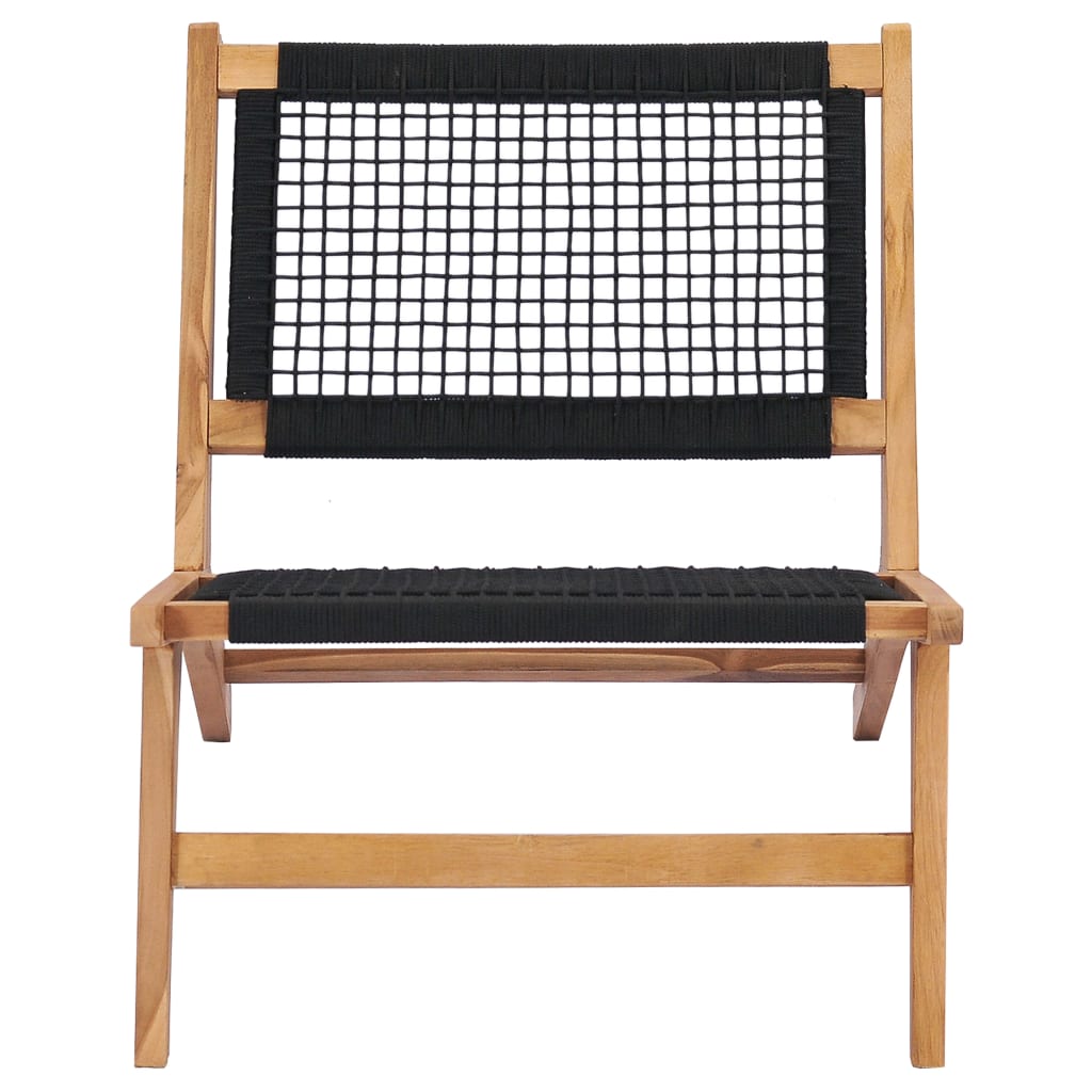 Sun lounger with footrest in solid teak wood and rope