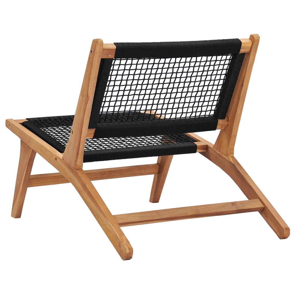 Sun lounger with footrest in solid teak wood and rope