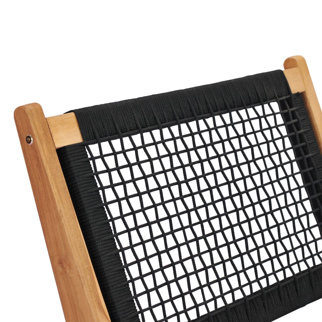 Sun lounger with footrest in solid teak wood and rope