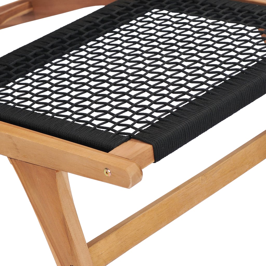 Sun lounger with footrest in solid teak wood and rope